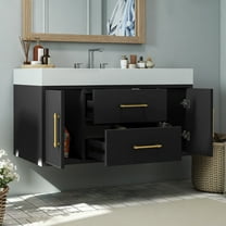 ModFusion 40-Inch Black Bathroom Vanity Cabinet with Quartz Stone Countertop & Undermount Ceramic Basin