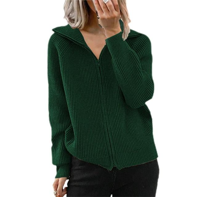 Fashnice Ladies Jacket Long Sleeve Outwear Open Front Cardigan Sweater Loose Winter Warm Sweaters Green 3XL