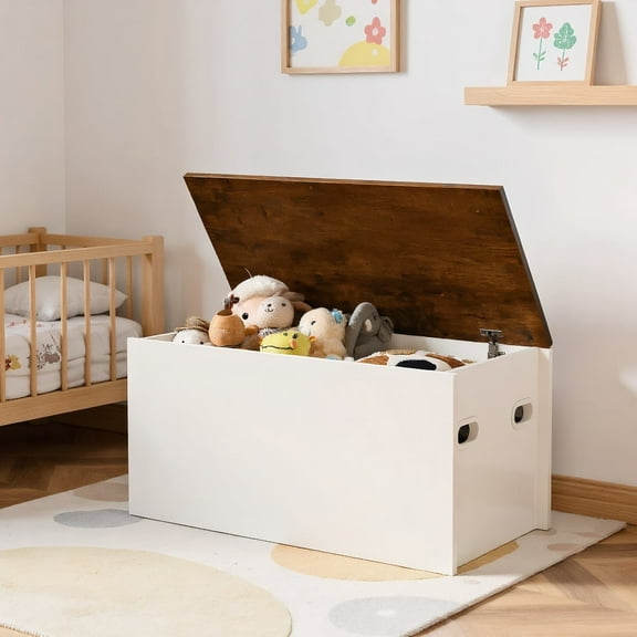 Resenkos Flip-top Storage Chest with Self-hold Cover and Pneumatic Rod-White, Kids Toy Storage for Kids, Boys, Girls, Nursery