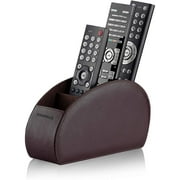 Remote Control Holder with 5 Compartments (Brown) - PU Leather TV Remote Organizer - Remote Caddy Desktop Organizer for TV Remote, DVD, Controllers - Media Accessory Storage & Organizer by SONOROUS