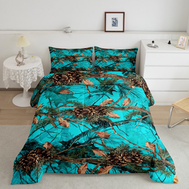 Erosebridal Ensembles de Literie Botanique Rustique Simple avec Couette, Insert de Couette Arbre de Ferme, Bleu, Réversible 2 Pcs
