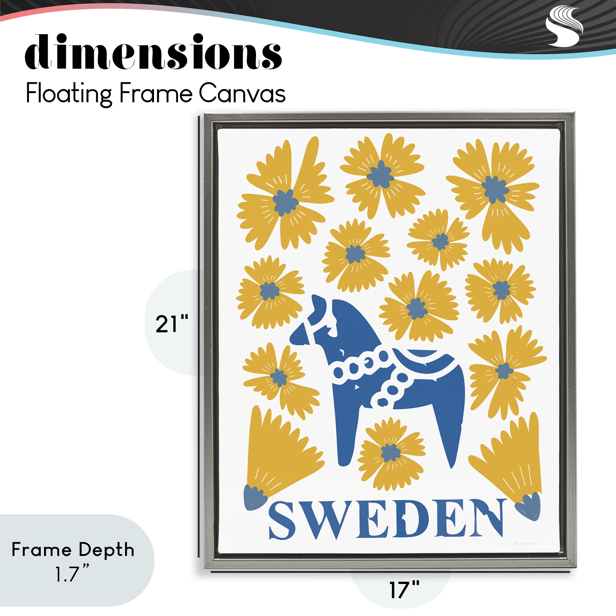 Stupell Industries Swedish Folk Flowers Gray Framed Floater Canvas Wall Art, design by Omar Escalante
