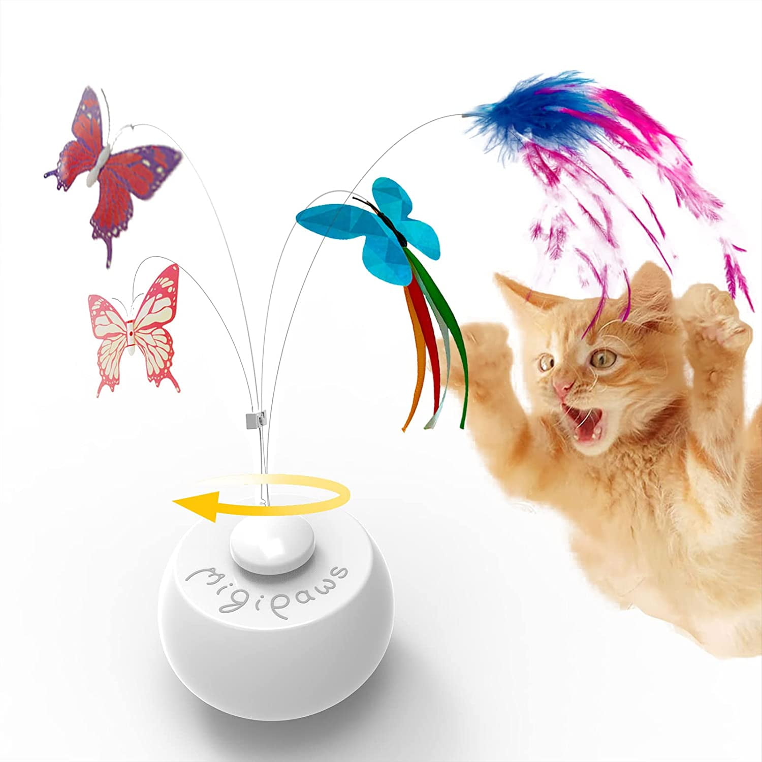 Migipaws Cat Toys Interactive Butterfly Feather Mice Spin with Smart