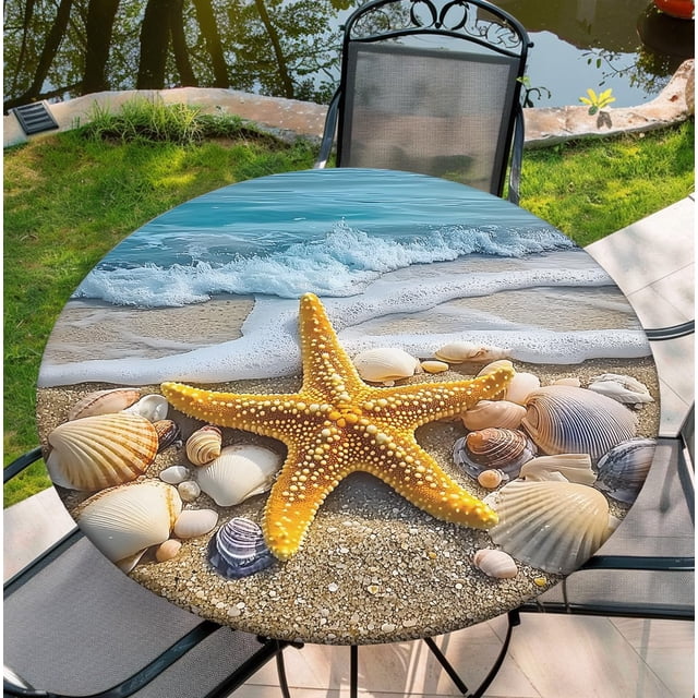 Nappe Ronde, Housse de Table Imperméable et Essuyable pour Maison Intérieur Extérieur Patio, Convient aux Tables de 54 Pouces-58 Pouces, Couvre-Table de 60 Pouces, Seastar