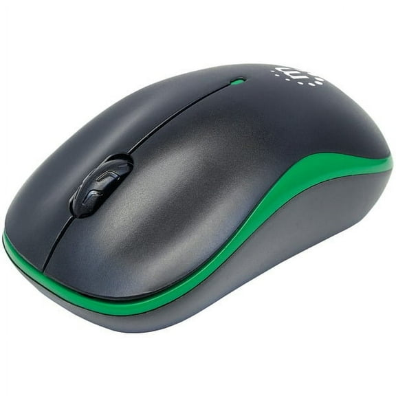 Manhattan Success Wireless Optical Mouse - Three Buttons with Scroll Wheel, 1000 dpi, Green/Black