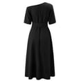 thumbnail image 5 of Bigersell Birthday Dresses for Women Sexy Women's Fashion Casual Loose Bandage Short Sleeve Solid V-Neck Ankle-Leng Dress Female Dresses Women Skater Dresses, Style 8238, Black M, 5 of 6