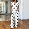 thumbnail image 2 of hoksml Women's Polka Dot 2 Piece Outfit, V Neck Cap Sleeve Top and Elastic Waist Wide Leg Pants Casual Lounge Set, 2 of 6