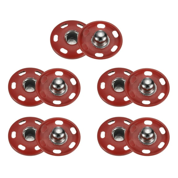 Uxcell 5 Set Sew-on Snap Buttons 19mm Metal Snap Fastener Buttons, Red