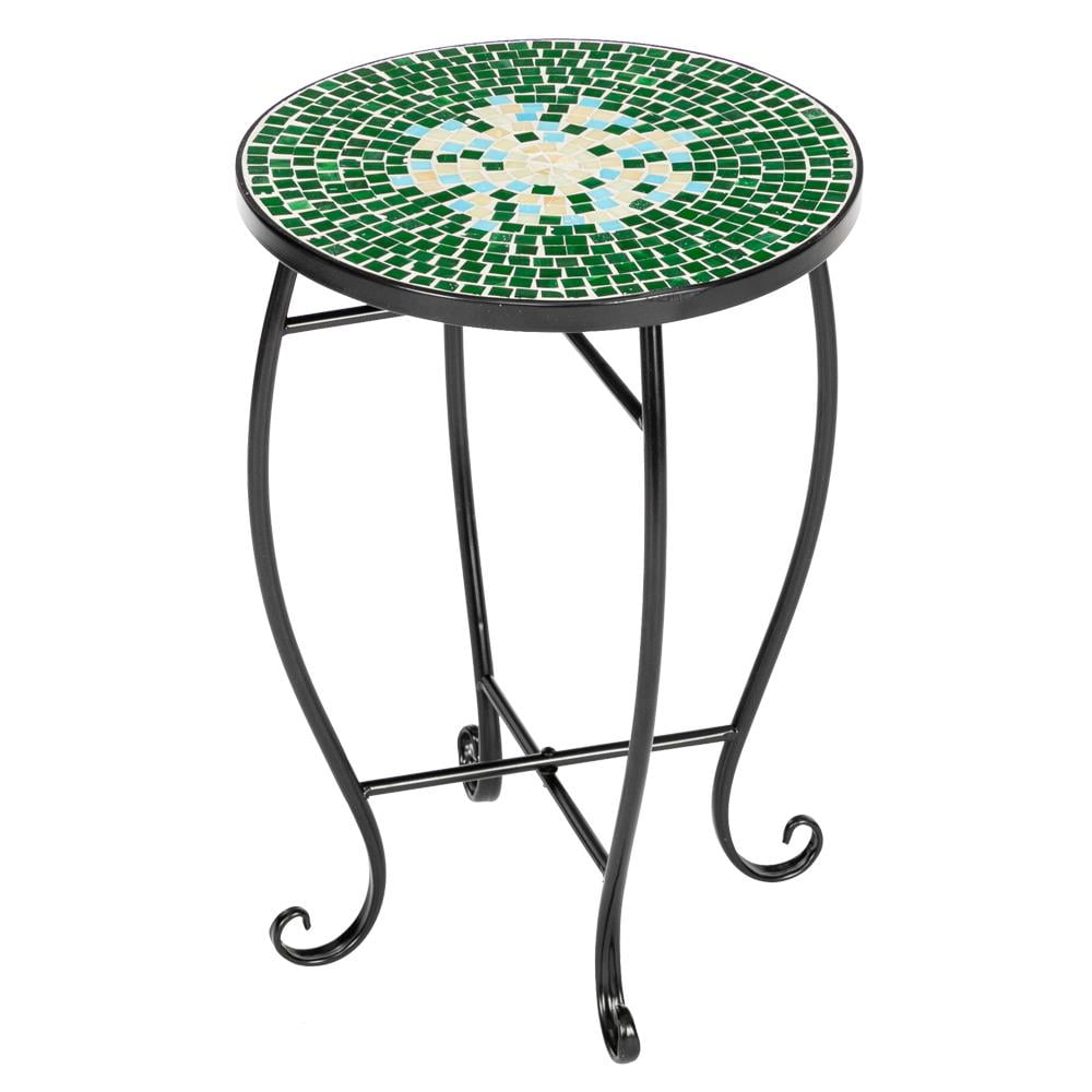 Zimtown Outdoor Indoor Mosaic Accent Table Plant Stand, Green Flower