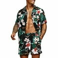 thumbnail image 1 of Button Down Shirt Mens Beach Short Sleeve Casual T Shirts Two Piece Hawaiian Set, 1 of 3