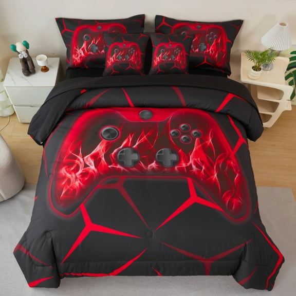 ZRNBAST Twin Bed in a Bag Gaming Bedding Sets for Boys 7 Pcs Red Video Game Comforter with Sheet Set Soft Gamer Bedding Sets Lightweight Microfiber Game Bed Set for All Season(Red,Twin)