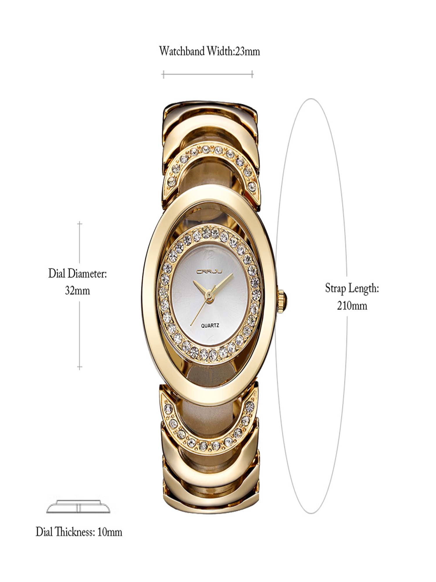 CRRJU Gorgeous 3ATM Daily Water Resistant Fashion Women Analog Dress Watch Elegant Bracelet Watch Simple Dial Wristwatch for Lady
