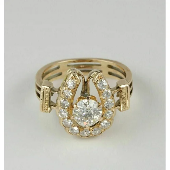 2.00Ct Round Lab Created Diamond Horse Shoe Ring 14K Yellow Gold Plated