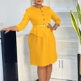 thumbnail image 2 of AURA Plus Size Elegant Three Quarter Sleeve Pleated A Line Office Dress with Belt 2025 Summer High Waist Bodycon Midi Dress, 2 of 10
