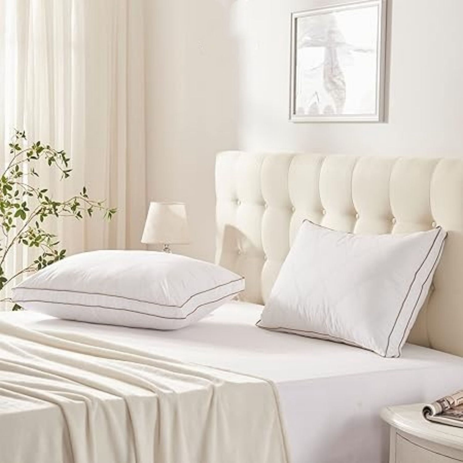 Goose Feathers and Down Pillow for Sleeping Gusseted Bed Hotel Collection Pillows, King, Set of 2