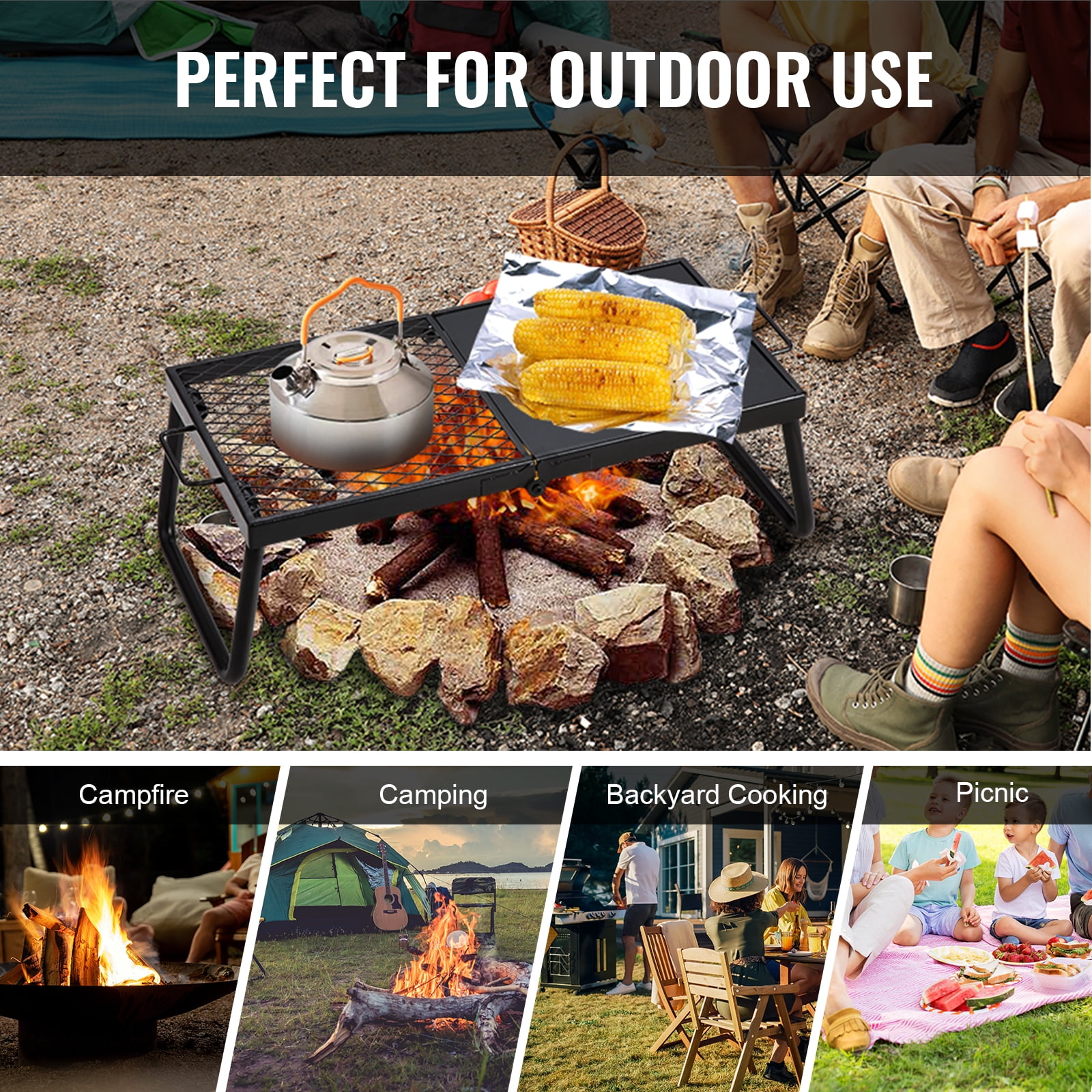 KFFKFF 22.4" x 11.2" x 9" Grill Portable Camping Fire Pit