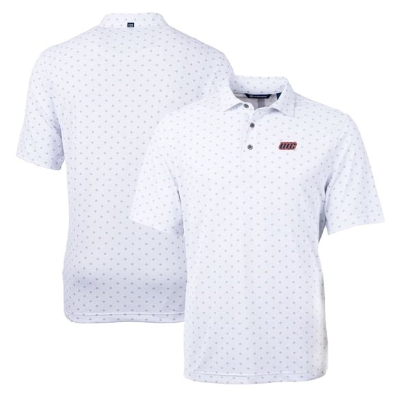 Men's Cutter & Buck White UIC Flames Big & Tall Virtue Eco Pique Tile Print Recycled Polo