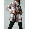 thumbnail image 3 of Women Plaid Flannel Shirt Jacket Button Down Lapel Long Sleeve Shacket Cardigan Coats Fall Spring Clothes, 3 of 6
