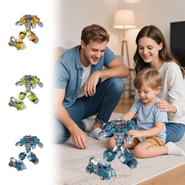 Lekihaqq Children'S Transformable Car Toy Truck Robot Mecha Vehicle Puzzle Boys Gifts Deformation Engineering Model Blue Green Yellow Plastic