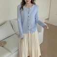 thumbnail image 2 of Womens Soft Sweaters Button Up Long Sleeve Knitted Cardigans Solid Color Casual Comfy Loose Sweater Coat (One Size, Blue), 2 of 3