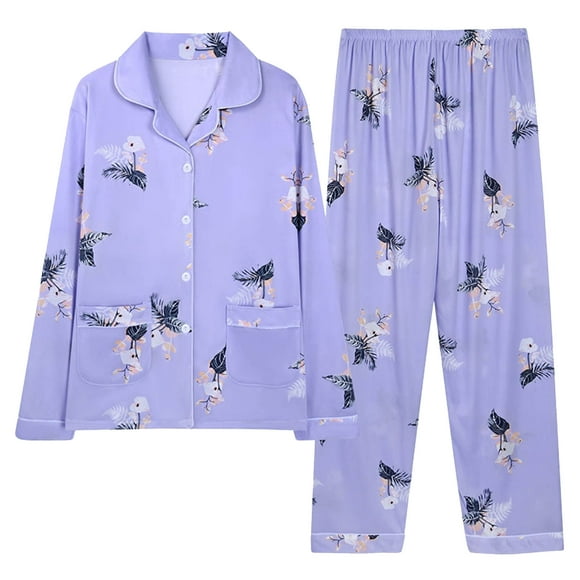RKSTN Pyjama pour Femmes Ensembles Légers Imprimé Floral Casual Manches Longues Tops avec Pantalons Longs Lâches Deux Pièces Pajamas Set