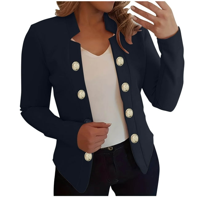 LOVZFMLL Jackets for Women's Solid Color Casual Fashion Button Long Sleeved Cardigan Jacket Coat