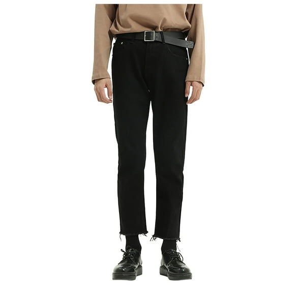 Men's Jeans Men's Relaxed Fit Jeans Straight Leg Stretch Comfort Ninth Pants Denim Jeans for Men Pantalon Jeans Homme Black M