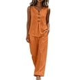 thumbnail image 2 of IUYRTFE Women's V-Neck Sleeveless Button Front Top and Wide Leg Pants Set Casual Summer Two Piece Outfit with Pockets, 2 of 7