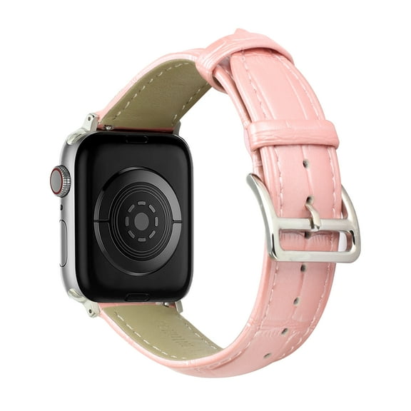 For Apple Watch Size 38/40/41mm Genuine Leather Replacement Band Strap Hybrid Wristbands Silver Buckle for iWatch Series 7/SE/6/5/4/3/2/13  [Pink Crocodile Skin]