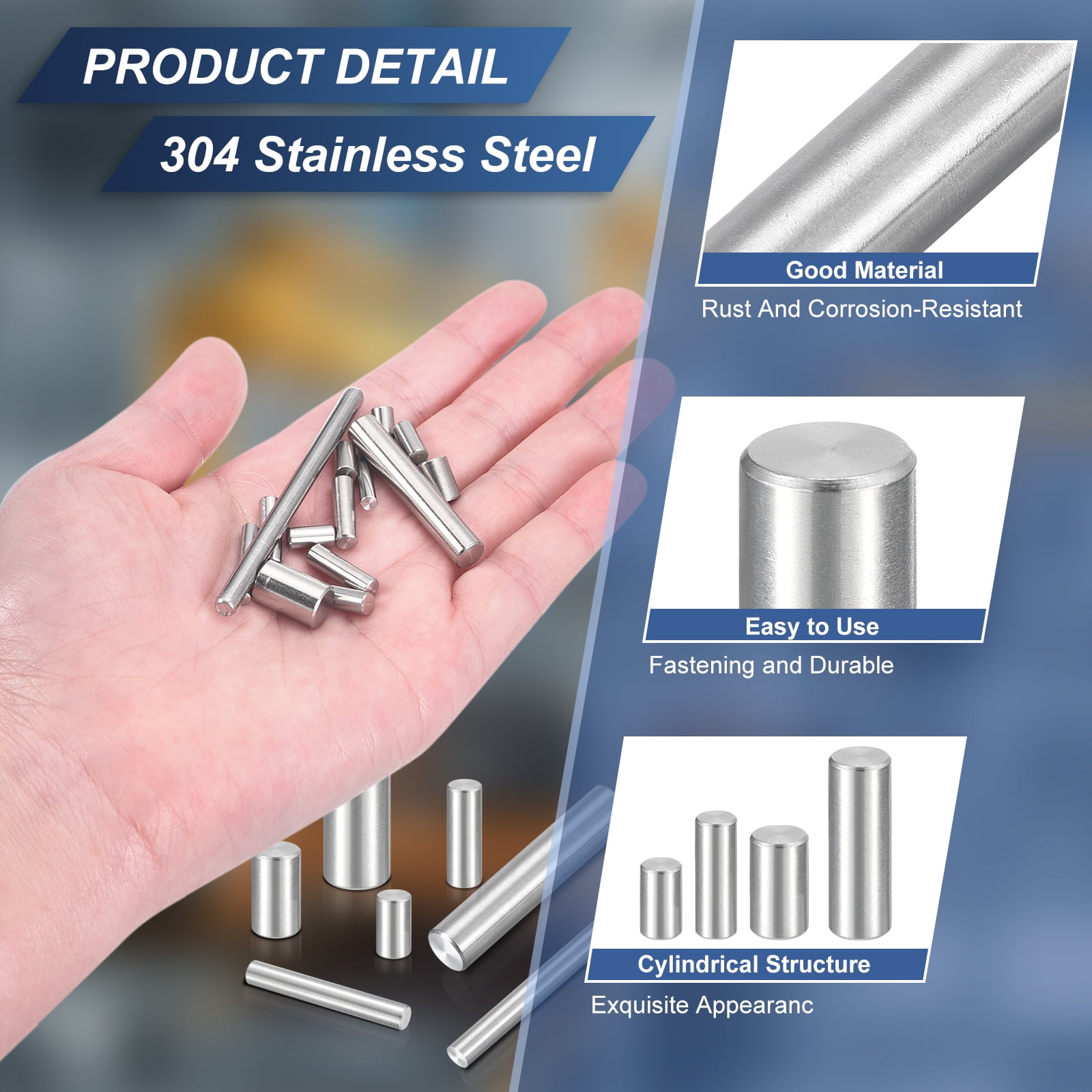 60Pcs M4x50mm 304 Stainless Steel Dowel Pin, Cylindrical Shelf Support Peg Pin