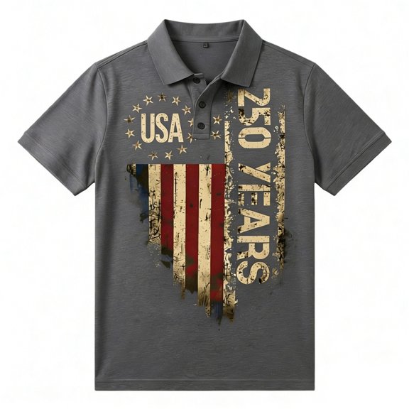 4th of July Polo Shirts for Men's 250th Anniversary Patriotic Graphic Shirt Fashion Trend Classic Loose Plus Size Casual Shirt Grey XL