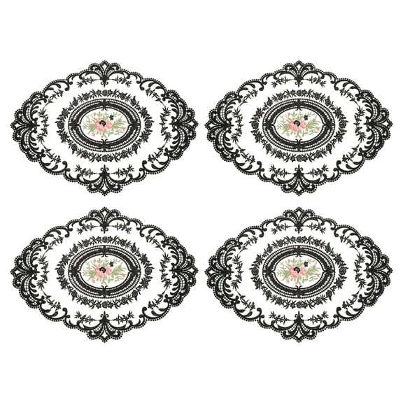 4Pack 12x16in Retro Lace Placemat Oval French Crochet Doilies Black