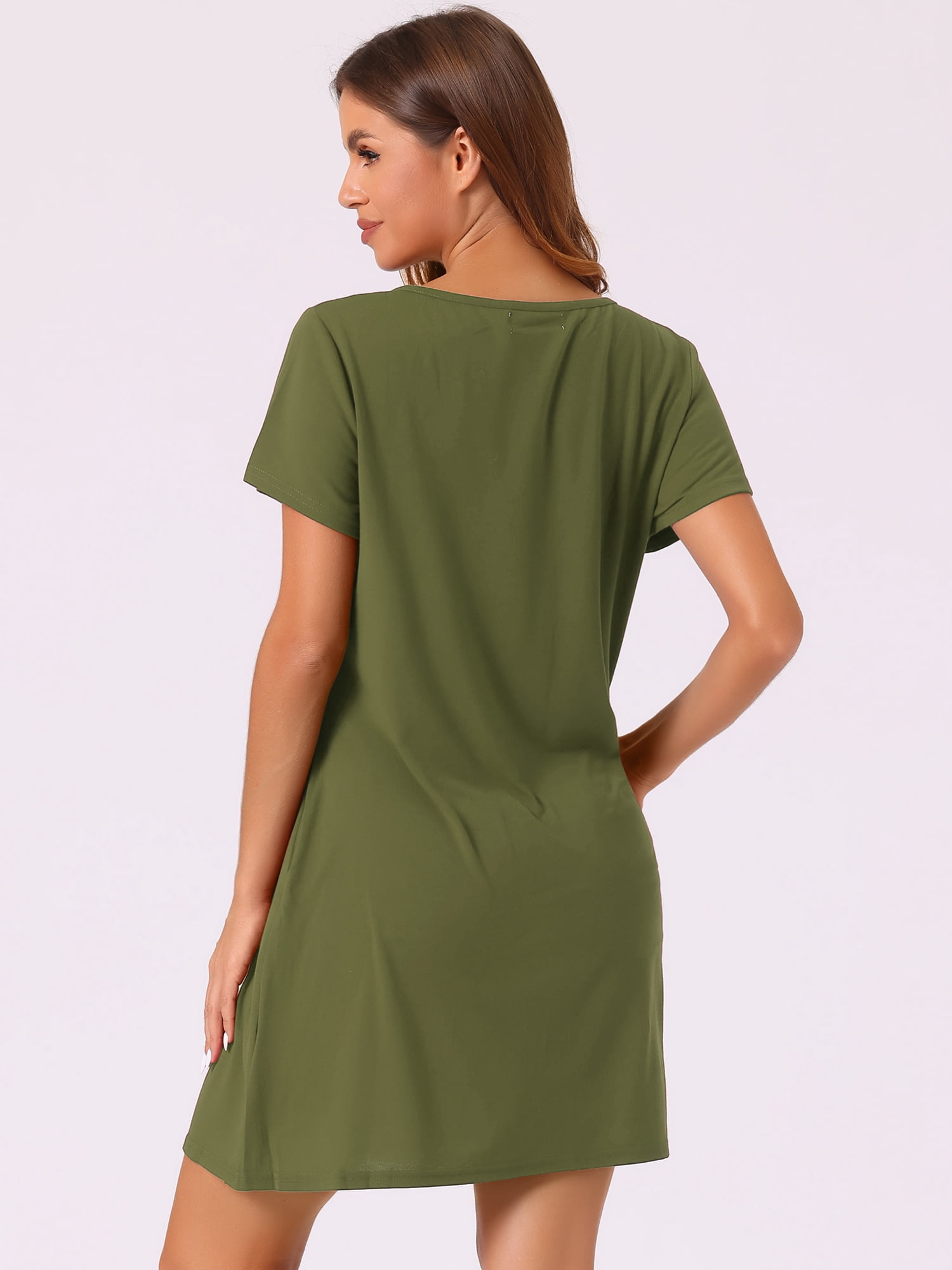 DARING DIVA Women's Button Short Sleeve Soft Short Nightgown M Green