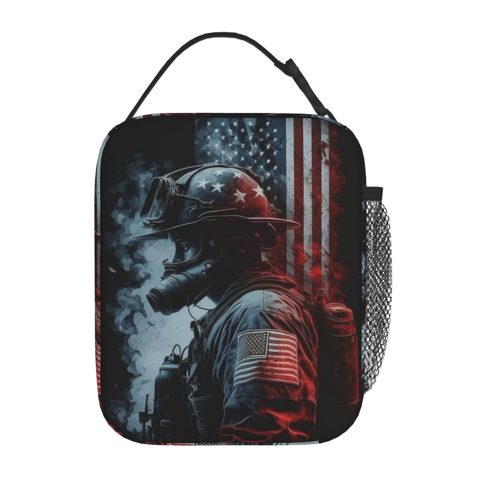 Fireman American Flag Lunch Box Bag Insulated Lunchbox Reusable Tote Thermal Cooler Portable for Women Men