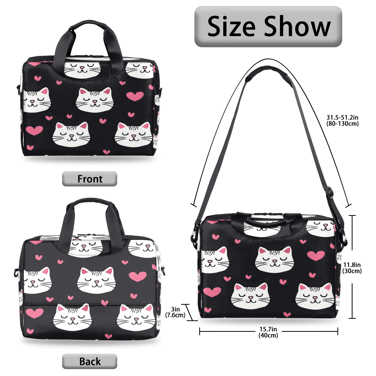Herdesigns Cute Cat Laptop Bag for Women Men, Computer Case Briefcase Messenger Bags, 15-15.6 inch Laptop Sleeve Shoulder Bag