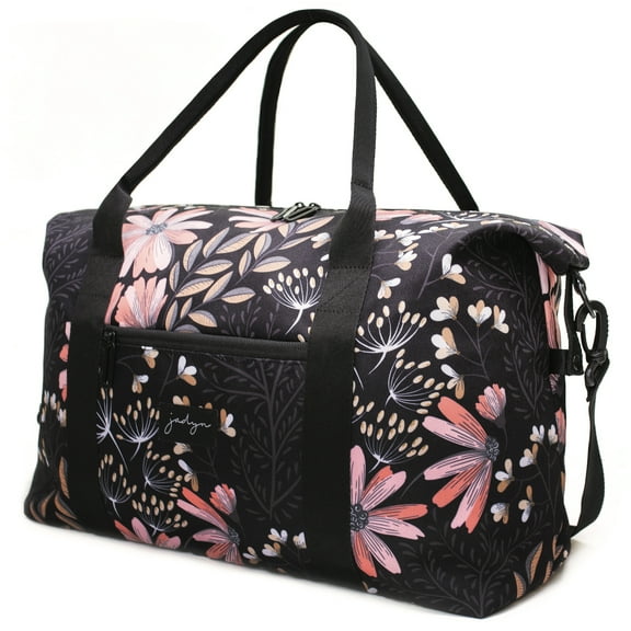 Jadyn Lola Travel Bag, Weekender/Overnight Duffel, Gym Tote Bag for Women (Black Floral)