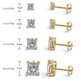 thumbnail image 3 of 14k Gold Plated 925 Sterling Silver 4 Prong Square Shape Cubic Zirconia Stud Earrings, 3 of 7