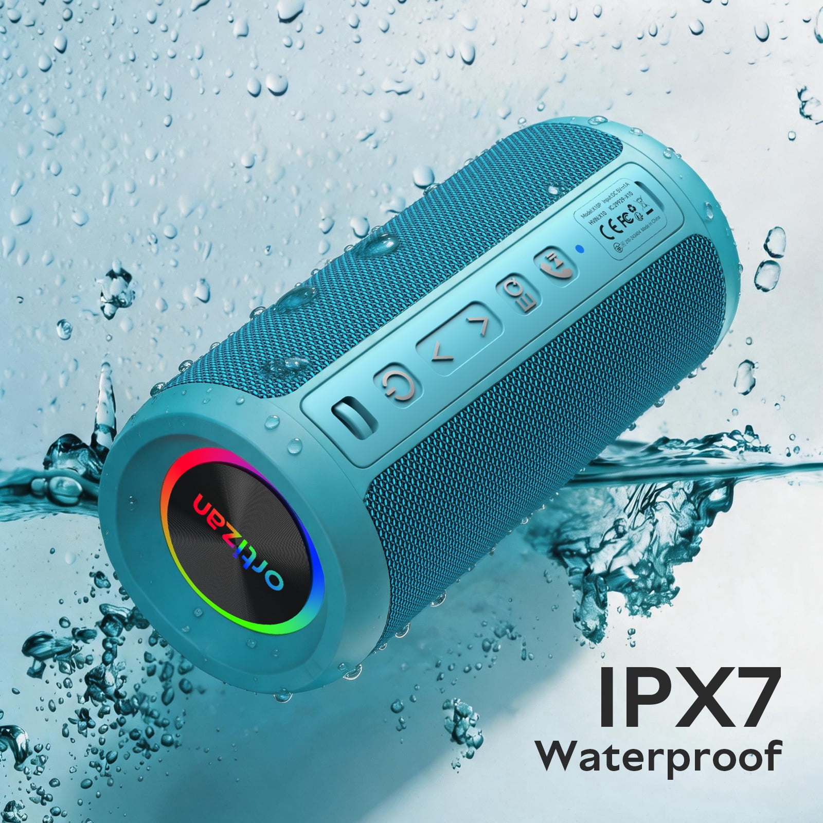 Ortizan X10B 24W Bass Boost Bluetooth Speaker, IPX7 Waterproof, 30H Playtime, Multi-Colored Lights