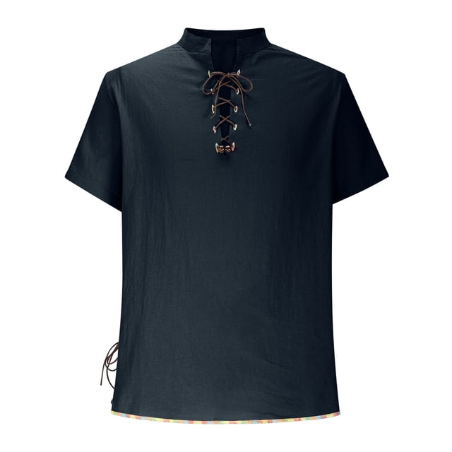 pstuiky camisetas de hombre, Camisa de estilo hippie para hombre, de manga corta, estilo playero, informal, con cuello levantado y cuello vuelto. ropa de hombre l