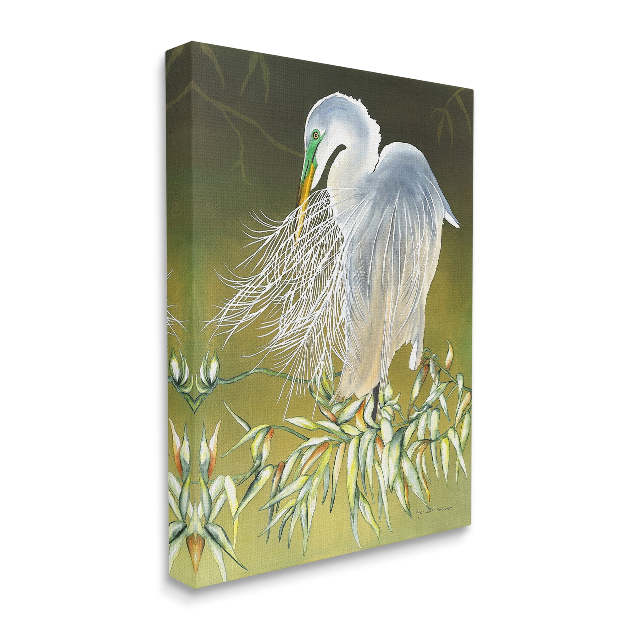 Stupell Industries Elegant Egret Bird Animals & Insects Painting Gallery Wrapped Canvas Art Print Wall Art, 30 x 40