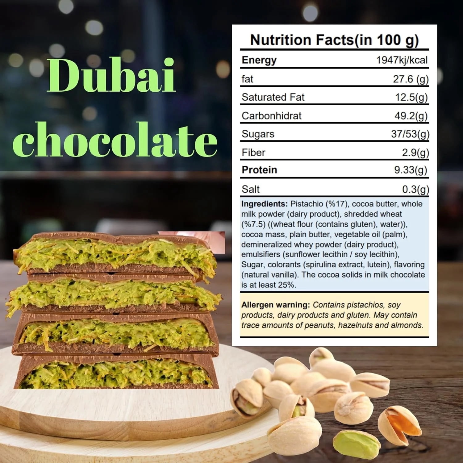 2 Pack - Beyoglu Dubaco Dubai Chocolate Bar Pistachio I Viral Knafeh Chocolate Bar with Pistachio Cream and Kataifi, 3.36 oz (95gr)