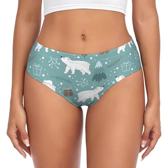 Fotbe whiter Snow bear Print Calzones Estampados para Mujer – Ropa Interior de Algodón, Cómoda, Suave y Elástica-X-Large