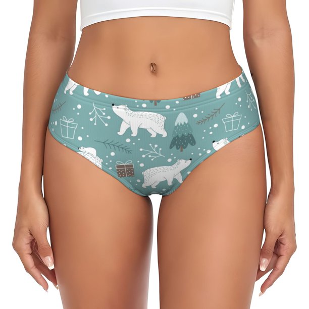 Fotbe whiter Snow bear Print Calzones Estampados para Mujer – Ropa Interior de Algodón, Cómoda, Suave y Elástica-Small
