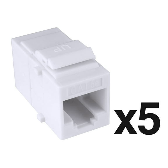 Construct Pro Cable Connector: Cat5e Keystone Pass-Through Coupler Jack Insert (White, 5-Pack) by Skywalker