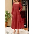 thumbnail image 2 of PRETTYGARDEN Maxi Dresses for Woman Fall Boho Long Sleeve Smocked A Line Ruffle Holiday Party Long Dress with Pockets, 2 of 6