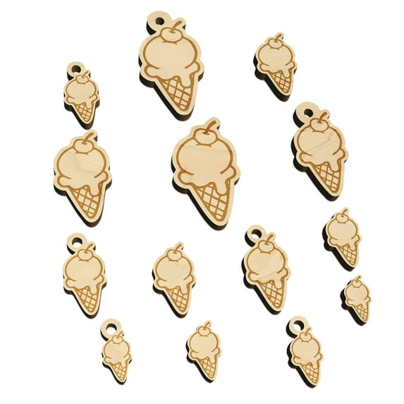 Hand Drawn Cute Ice Cream Cone Doodle Wood Mini Charms Shapes DIY Craft Jewelry - With Hole - 14mm (26pcs)