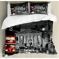 thumbnail image 1 of London Duvet Cover Set, Greyscale United Kingdom Composition Double Decker Bus Architecture, Decorative Bedding Set with Pillow Shams, Grey Vermilion Dark Grey, by Ambesonne, 1 of 3