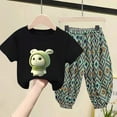 thumbnail image 2 of YuYuBao Toddler Girls Outfits Sets Summer Cute Cartoon Print Short Sleeve Tops And Floral Print Pants Playwear 2 Piece Kids Girls Loose Beach Clothes, 2-3 Years, 2 of 3