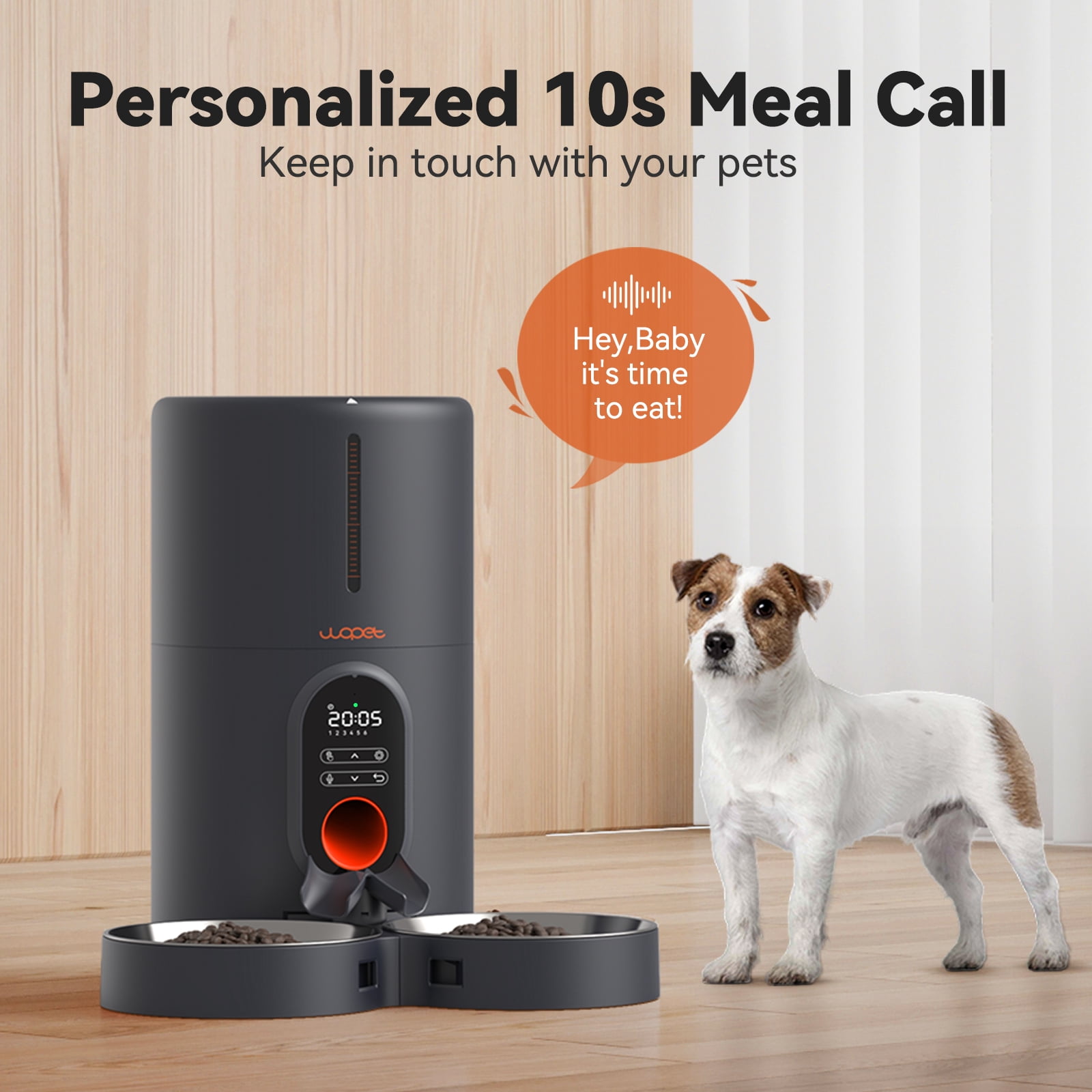 WOPET Automatic Cat Feeders for 2 Cats - Timed Dog Food Dispenser with Splitter and Two Stainless Bowls, Cat Feeders 10s Meal Call, 6 Meals Per Day for Cats & Small Dogs, Black