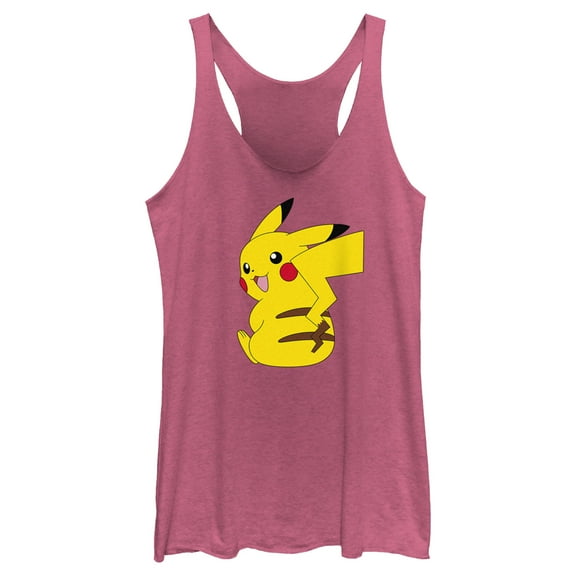 Women's Pokemon Pikachu Sitting Portrait Racerback Tank Top Pink Heather Medium
